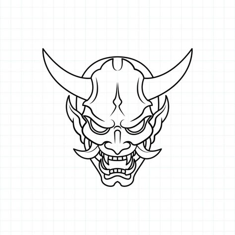 Oni Mask Drawing Simple, Satanic Tattoo Stencil, Simple Oni Mask Tattoo, Oni Mask Drawing, Oni Demon Mask, Mask Coloring Page, Japanese Demon Tattoo, Mascara Oni, Japanese Mask Tattoo