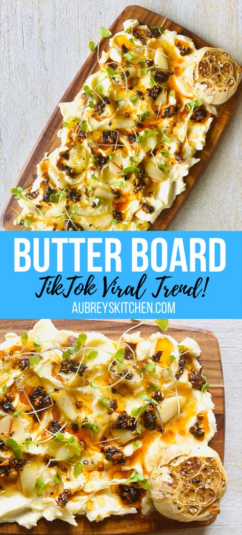 Butter board with butter, salt, chili oil, honey and microgreens on a wooden board Cheese Butter Board, Butter Board Charcuterie, Charcuterie Picnic, Butter Boards, Butter Board, Walnut Butter, Charcuterie Inspiration, Cheese Butter, Board Charcuterie