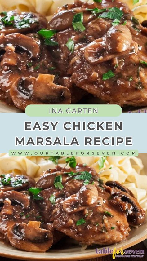 Easy Chicken Marsala Recipe by Ina Garten How To Make Chicken Marsala, Chicken Marsala With Mashed Potatoes, Braised Chicken And Mushrooms, Chicken Marsala Recipe Easy, Chicken Marsala Easy Simple, Chicken Recipe With Mushrooms, Pheasant Marsala, Slow Cooker Chicken Marsala Crockpot, Baked Chicken Marsala Oven