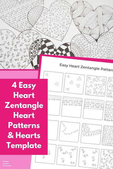 Heart Zentangle Patterns, Creative Christmas Crafts, Free Printable Bookmarks, Printable Christmas Games, Zentangle Tutorial, Heart Template, Heart Drawing, Pattern Steps, Zentangle Designs