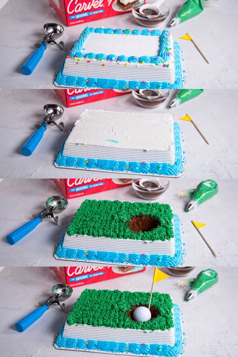 Let's see if you can Master this easy golf ice cream cake tutorial. ⛳ Golf Ice Cream Cake, Mini Golf Cake, Carvel Ice Cream Cake, Golf Themed Cakes, Carvel Ice Cream, Golf Birthday Cakes, Kid Cakes, Golf Cake, Cake Branding