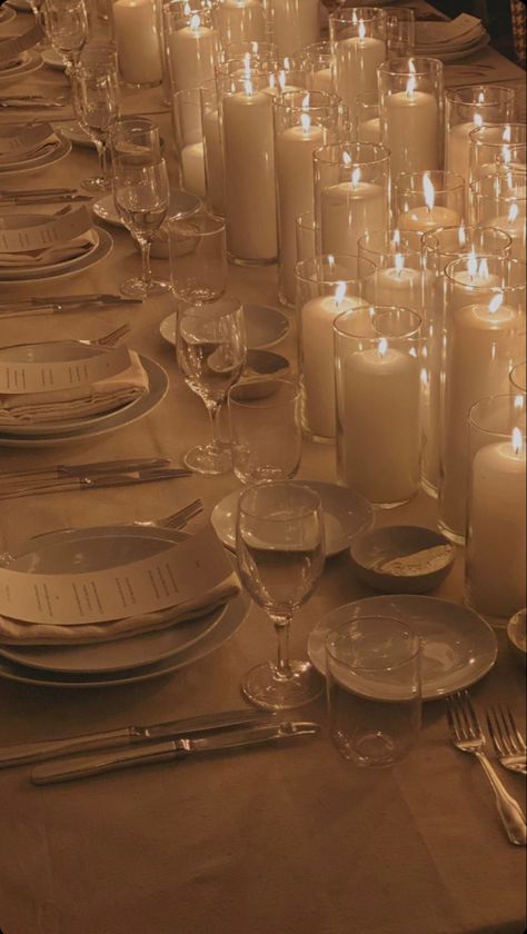 Intimate Engagement Dinner, Candles Wedding Centerpieces, Wedding Centerpieces White, Pillar Candles Wedding, Clear Candle Holders, Clear Candle, Elopement Party, Engagement Dinner, Candles Wedding