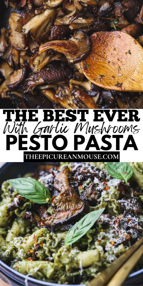 Mushroom Italian Recipes, Pesto Mushroom Pasta, Pesto Mushrooms, Mushroom Pesto, Tasty Noodles Recipe, Caramelized Mushrooms, Fresh Basil Pesto, Mac And Cheese Pasta, Creamy Pesto Pasta