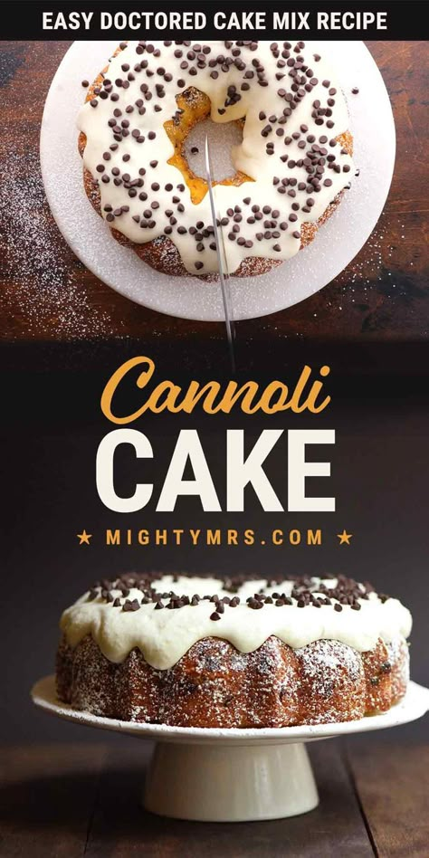 Not To Sweet Cake Recipes, Ricotta Bundt Cake Recipes, Canola Cake Recipe, Cannoli Bundt Cake, Cannoli Cake Recipe Easy, Kahlua Bundt Cake Recipe, Homemade Bundt Cake Recipes, Easy Cannoli Cake Recipe, Cannoli Frosting