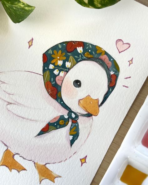 My small duck in a floral scarf 🌸 I’ve been painting some smaller pieces in watercolor lately, and I’m loving these animals with accessories 🎀 Also, I love ducks <3 Let me know what you think! . Últimamente estoy pintando algunas piezas más chiquitas y me pareció muy linda la idea de pintar animales con accesorios 🎀 Además que me encantan los patitos <3 ¿Qué opinan? #artoftheday #cuteanimals #cuteart #watercolorart #gouache #watercolorillustration #kawaiiart #duck #cuteducks #artofinstagram #... Cat Watercolor Paintings Easy, Cute Duck Painting, Watercolor Ideas Aesthetic, Animals Watercolor Paintings, Trash Journal, Watercolor Art Cute, Small Watercolor Paintings, Dibujo Cute, Watercolor Duck