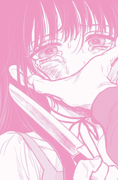 Pink Manga Panels Aesthetic, Yandere With Knife, Yandere Vision Board, Knife Anime Pfp, Yandere Manga Panel, Obsessive Love Manga, Yandere Couple Aesthetic, Obsessive Love Drawing, Yandere Pfp Pink