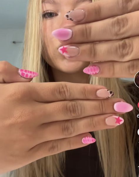 Short Nail Designs Colourful, Pink Leopard Nails Designs, Pink And Cheetah Print Nails, Preppy Cute Nails, Cute Nail Ideas For School Simple Short, Nail Inspo Cheetah Print, Cute Nail Inspired, Nail Designs Girly, Paislee Nelson Nails