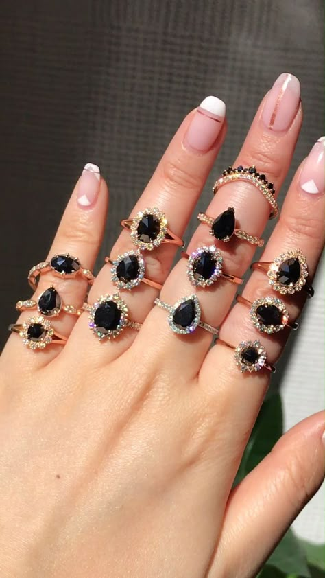 Engagement Rin, Black Spinel Ring, Unusual Engagement Rings, Diamond Cluster Engagement Ring, Rings Style, Spinel Ring, Engagement Rings And Wedding Bands, Jewelry Diamonds, Engagement Rings And Wedding