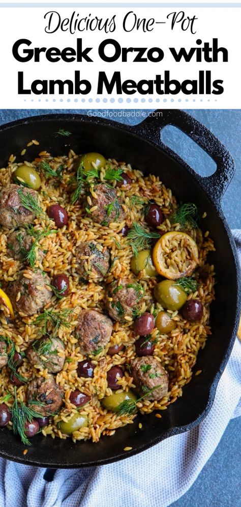 greek orzo with lamb meatballs Lamb Meatballs Greek, Food Baddie, Greek Orzo, Greek Meatballs, Roasted Red Pepper Hummus, Vegan Recipes Plant Based, Orzo Recipes, Lamb Meatballs, Lamb Dishes