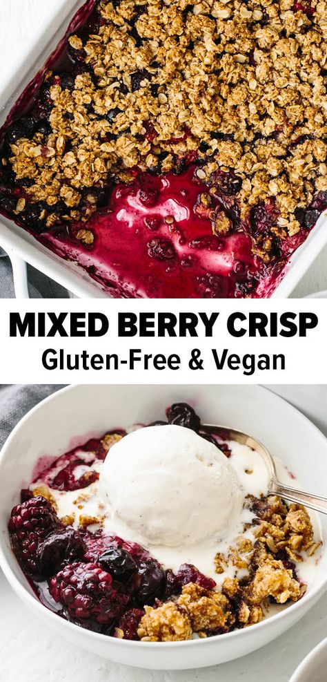 This mixed berry crisp recipe is a healthy, gluten-free version that doesn't lack in flavor or texture. It's got a delicious crumble topping and brimming with berries! #berrycrisp #glutenfreeberrycrisp #healthyberrycrisp #berrycrispfrozen Gluten Free Berry Crisp, Strawberry Crumble Recipe, Mixed Berry Crisp, Berry Crisp Recipe, Coconut Whip, Crisp Topping, Strawberry Crisp, Berry Crisp, Berry Crumble