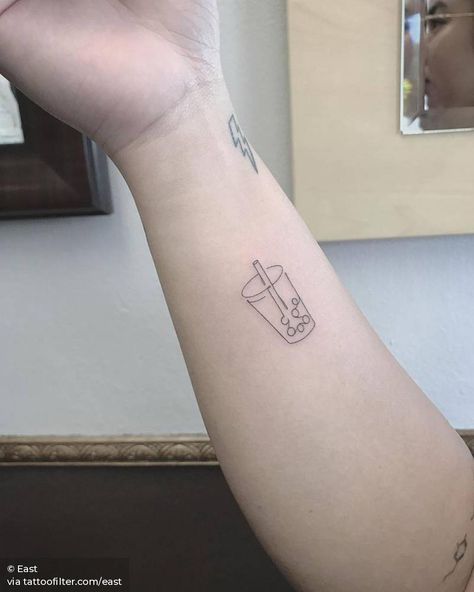 Single needle boba tea tattoo. Boba Tea Tattoo, Bubble Tea Tattoo, Boba Tattoo, Taiwanese Culture, Tea Tattoo, Elizabeth Arden Green Tea, Matching Friend Tattoos, Honey Drops, Coffee Tattoos