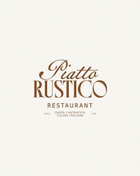 Introducing the branding design for Piatto Rustico, an Italian restaurant. 🤍 At Designs by Gabi, we create bespoke, delightful, memorable visual identity designs that truly represent your business values and connect with high-end customers. If you're ready to LEVEL UP inquiry from the link in bio! Let's create a brand identity you'll be proud of! . . . #restaurant #italianfood #italianstyle #italianrestaurant #restaurantlogo #restaurantbranding #briefclub #foodbranding #brandingreels #lu... Classy Restaurant Design, Restaurant Italian, Restaurant Brand Identity Design, Italian Branding Design, Restaurant Logo Design Inspiration, Italian Design Graphic, Restaurant Logo Design Ideas, Luxury Restaurant Logo, Restaurant Logo Design Branding