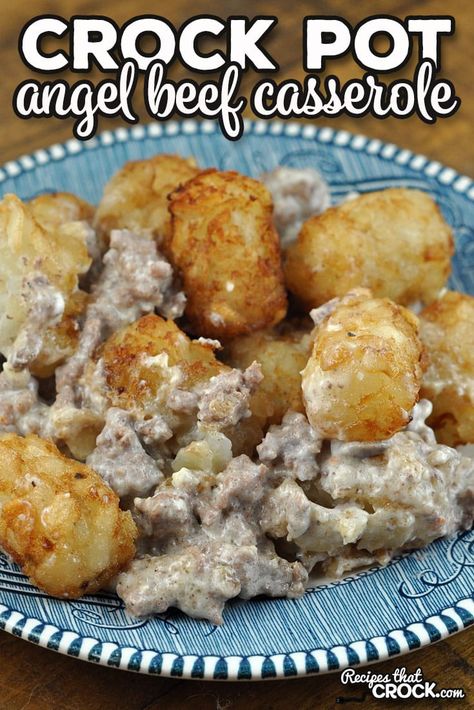 I have a feeling you are going to love this Crock Pot Angel Beef Casserole. It is full of wonderful flavor and super simple to throw together! Casserole For Two, Best Gravy Recipe, Tot Recipes, Tater Tot Recipes, Beef Crockpot, Crock Pot Dishes, Cooking For 2, Ground Meat Recipes, Crockpot Dinners