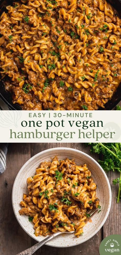 Comfort Food Vegan, Recipes For Dinner Vegan, Hamburger Helper Cheeseburger, Vegan Quick Meals, Vegan Hamburger Helper, Simple Vegan Meals, Simple Vegan Dinner, Quick Vegan Dinner, Vegan Hamburger