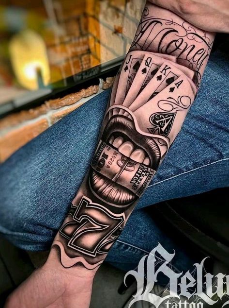 First Tattoo Ideas For Men Arm, Forearm Cover Up Tattoos, Poker Tattoo, Tattoo Mafia, Underarm Tattoo, Leg Sleeve Tattoos, Hand Tattoo Designs, Half Sleeve Tattoos Forearm, Cute Tattoos On Wrist