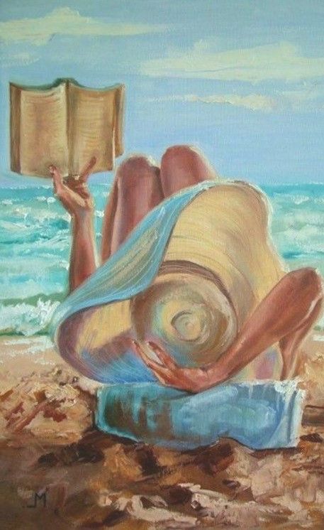 Monika Luniak, 수채화 그림, Indian Paintings, Reading A Book, Beach Reading, Art And Illustration, Painting Art Projects, Beach Art, 그림 그리기