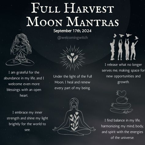 The Full Moon in September, often called the Harvest Moon, is a time of culmination, reflection, and gratitude. . . . . . . . . . #witchlife #witchesofinstagram #moonmagick #witch #witchcraft #pagan #spiritual #Spirituality #witchytips #witchyaesthetic #babywitch #modernwitch #greenwitch #magickaltools #beginnerwitch #magickalsupplies #witchy #witchtok #witchyvibes #halloween #pagansofinstagram #witchessociety #witchesofig #welcomingwitch #fullmoon #harvestmoon #moonmantras Harvest Moon Witchcraft, Full Moon Spells, Pagan Beliefs, Moon Spells, Spells For Beginners, Moon Bath, Moon Ritual, Charge Crystals, Lunar Phase