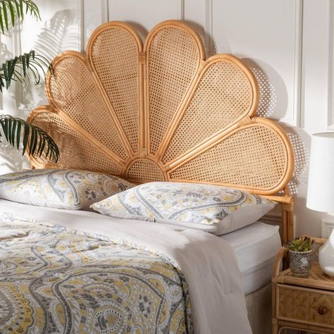 Headboard Ideas Rattan, Standalone Headboard, Boho Headboard, Headboard Queen, Wicker Headboard, Rattan Headboard, Headboard With Lights, Bohemian Bedroom Decor, King Headboard