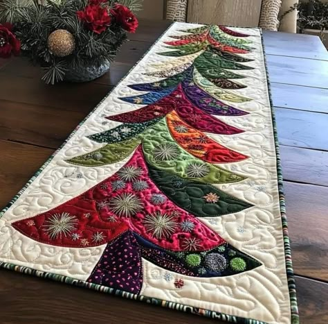 Xmas Quilted Placemats, Quilted Table Runner Patterns, Christmas Tree Table Runner, Christmas Quilted Table Runner, Tree Table Runner, Xmas Table Runners, Table Runners Christmas, Christmas Table Runner Pattern, Quilted Table Runners Christmas