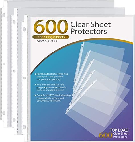 Amazon.com : KTRIO Sheet Protectors 8.5 x 11 inch Clear Page Protectors for 3 Ring Binder, Plastic Sleeves for Binders, Top Loading Paper Protector Letter Size, 200 Pack : Office Products Sewing Pattern Storage, Binding Supplies, Sheet Protector, Sheet Protectors, Page Protectors, Binder Organization, Free Lettering, Recipe Organization, Paper Storage