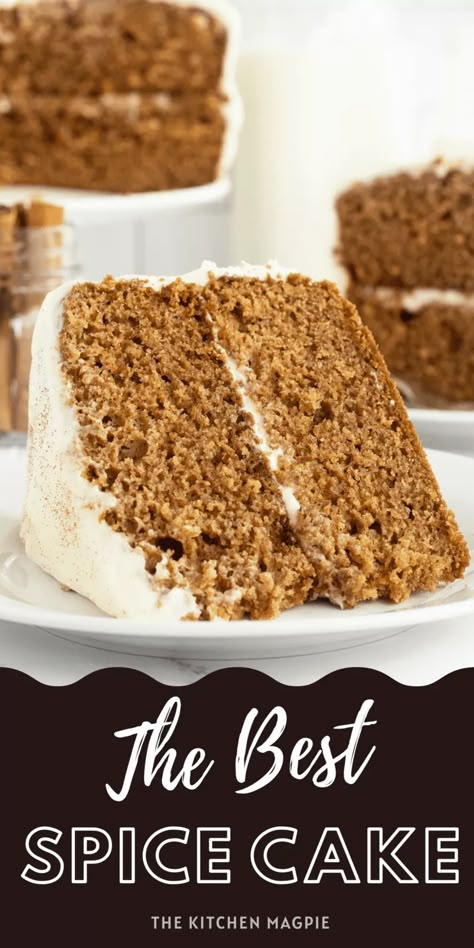 This recipe makes for a spicy, juicy, and rich cake that combines a bunch of different warming spices into a supple, moist, and delectable cake. This spice cake makes a perfect two layer cake or baked up in a 9×13 pan. Smother it in the best cream cheese icing you can find to make the absolute perfect dessert! Best Cream Cheese Icing, Homemade Spice Cake, Sheet Pan Cake, Top Dessert Recipes, Two Layer Cake, Moist Spice Cake, Spice Cake Recipes, Rich Cake, Appetizer Dessert