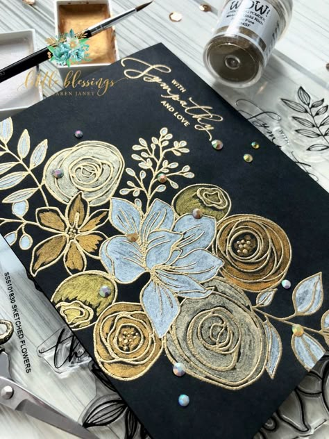 Sketched Flowers, Beautiful Pencil Drawings, Gold Embossing, Pencil Sketching, Canvas For Beginners, Easy Canvas Painting, Embossed Cards, Canvas Painting Ideas, Simple Acrylic Paintings