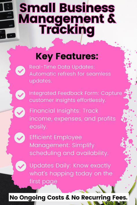 Small Business Management Elevate Your Small Business Operations with Our Intelligent Google Sheets Template! Real-Time Data Updates: Automatic refresh for seamless updates. Integrated Feedback Form: Capture customer insights effortlessly. Customizable Dashboards: Tailor layouts, colors, and content.  #smallbusiness #management #sheets #business #buisinesstemplates Small Business Policy Template, Small Business Operations Plan, Networking Tips Business, Tips For Small Business Owners, Small Business Spreadsheet Templates, Small Business Management, Best Business Ideas, Customer Insight, Employee Management