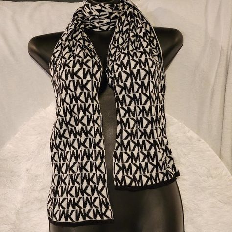 Michael Kors Black and White Monogram Scarf Monogram Scarf, Monogrammed Scarf, Michael Kors Scarf, Scarf Outfit, Spirit Week, Michael Kors Accessories, Michael Kors Black, Winter Accessories, Winter Scarf