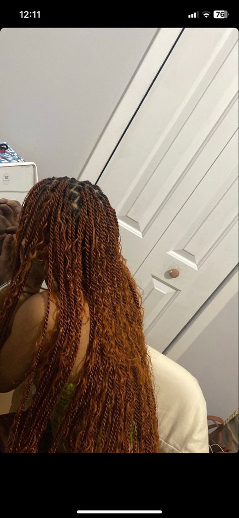 Ginger Black Hairstyles, Burnt Orange Passion Twist, Boho Island Twist Hairstyle Color, Ginger Braids Black Women With Curls, Ginger Goddess Twist, Ginger Sengelese Twist, Long Bohemian Twist, Island Twist Bohemian, Ginger Island Twist With Curls