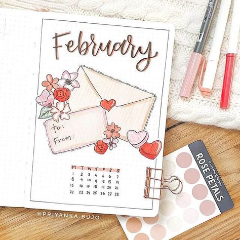 February Bullet Journal Cover Page Ideas - Cute Little Paper Valentines Day Bullet Journal, February Bullet Journal Ideas, Journal Setup Ideas, February Bujo, Bullet Journal 2024, Bullet Journal Work, February Bullet Journal, Journal Ideas Templates, Bullet Journal Month