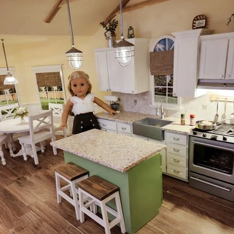 Ag Doll Crafts Diy, American Girl Kitchen, American Girl Diy Furniture, American Doll House, Ag Doll House, American Girl House, Ag Doll Crafts, American Girl Doll Room, American Girl Dollhouse