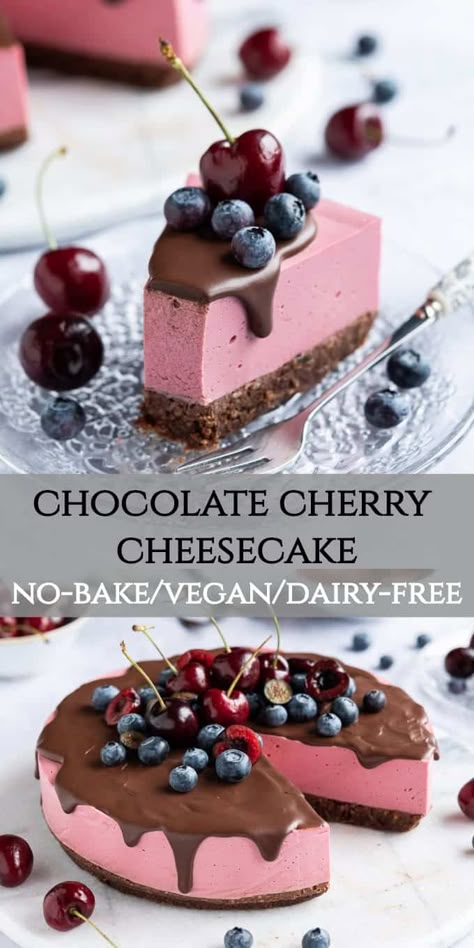 Dairy Free Cherry Cheesecake, Cheesecake Recipes Cherry, Vegan Cherry Cheesecake, Vegan Cherry Recipes, Gluten And Dairy Free Dessert Recipes, Vegan Cherry Cake, Vegan Cherry Desserts, Vegan Cheescake, Cherry Recipes Healthy