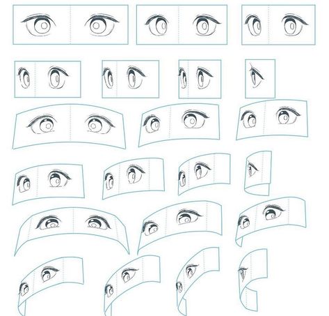 Anime Different Angles, Anime Eyes At Different Angles, Angle Reference Perspective, Free Pose Base, Eye Angles, Anime Eyes Tutorial, Procreate Free Brushes, Monster Factory, Manga Eyes