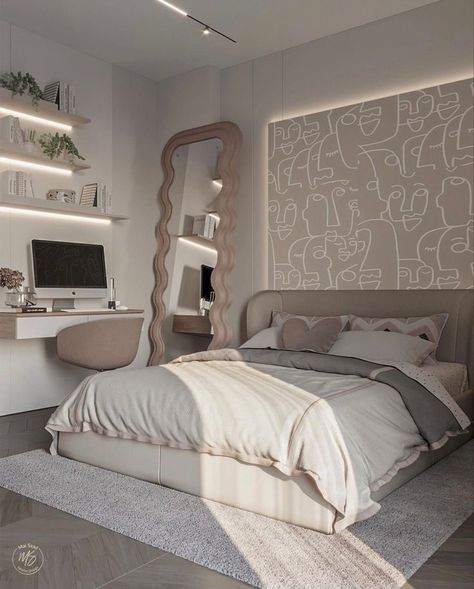 Full Wall Mirror Ideas Bedroom, Royal Bedroom Design, Dream Bedroom Inspiration, Luxury Closets Design, Cute Diy Room Decor, Bedroom Accent, Cute Bedroom Decor, Redecorate Bedroom, Room Makeover Bedroom