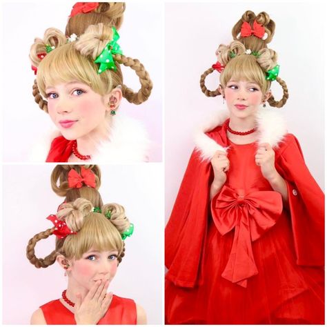 Cindy Lou Who Costume Diy Women, Whoville Costumes Women, Diy Cindy Lou Who Costume, Diy Elf Costume Women, Cindy Lou Who Makeup, Grinch Fancy Dress, Who From Whoville, Cindy Lou Grinch, Who Makeup