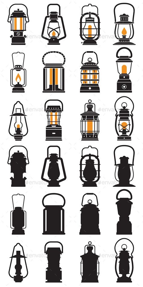 Vintage Camping Lantern Icons by krugli | GraphicRiver Lamp Art Draw, Lamp Design Drawing, Lamp Icon, Lantern Logo, Lantern Drawing, Lantern Camping, Lantern Illustration, Lamp Tattoo, Lantern Vintage