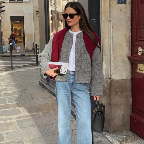 8 Noteworthy Trends for 2024 That French Women Are Already Wearing — Who What Wear UK Fall Color Trend, Jeans Outfit Fall, French Girl Style, Fall Jeans, Boucle Jacket, Paris Outfits, Cardigan Outfits, French Women, Winter Mode