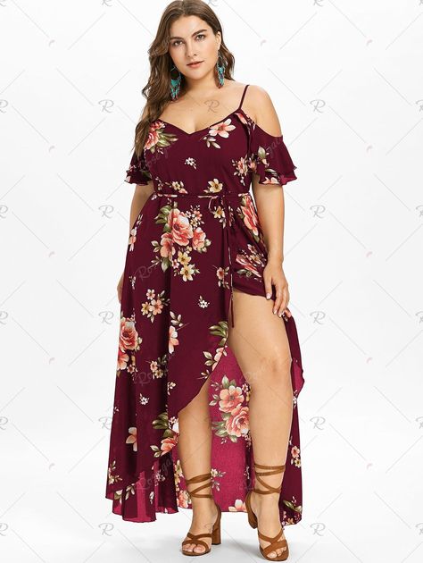 Plus Size Hawaiian Cold Shoulder Maxi Dress Flower Print Long Dress, Boho Sleeveless Dress, Bohemian Dresses Long, Vestido Plus Size, Saint John, Flower Print Dress, Maxi Robes, Fashion Mode, Sleeveless Mini Dress