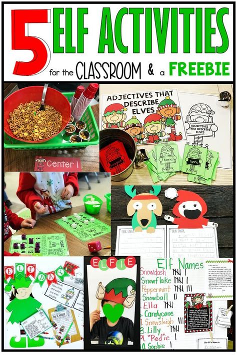 Five Fun Elf Activities f1or the Classroom & a Freebie These 5 fun elf activities will bring your classroom to life the month of December. Students will work on spreading kindness when the elf… More Elf Day Activities Preschool, Elf Day Activities Kindergarten, Elf Day Activities, Elf Activities For Kids Classroom, Elf Snacks For Kids, How To Catch An Elf Activities, Elf Games For Kids, Elf Activities For Preschoolers, Elf Day At School Outfit