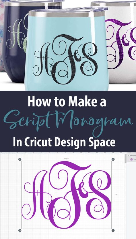 Learn how to make script monograms in Cricut Design Space so you can personalize tumblers, shirts, bags and more! How To Make Monograms With Cricut, Monogram Glasses, Cricut Monogram Font, Script Monogram Font, Monogram Cricut, Cricut 3, Create Monogram, Cricut Help, Cricut Monogram