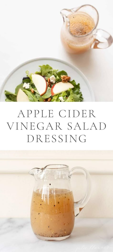 Apple Cider Vinegar Salad Dressing is sweet, tangy and oh so delicious! Apple Cider Vinaigrette is a homemade salad dressing you can mix in a minute that is full of fresh fall flavor and light in calories! Apple Cider Vinegar Salad Dressing, Apple Cider Vinaigrette Dressing, Cider Vinaigrette Dressing, Apple Cider Vinegar Salad, Vinegar Salad, Apple Cider Vinegar Recipes, Apple Cider Vinaigrette, Vinegar Salad Dressing, Cider Vinaigrette