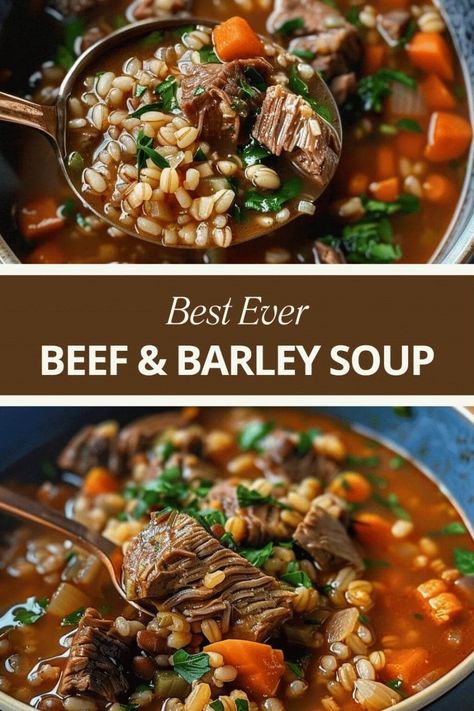 Best Ever Beef And Barley Soup Beef Barely Soup, Crockpot Beef Barley Soup, Vegetable Beef Barley Soup, Beef And Barley Soup, Beef And Barley, Beef Soup Recipes, Beef Barley, Beef Barley Soup, Homemade Soup Recipe