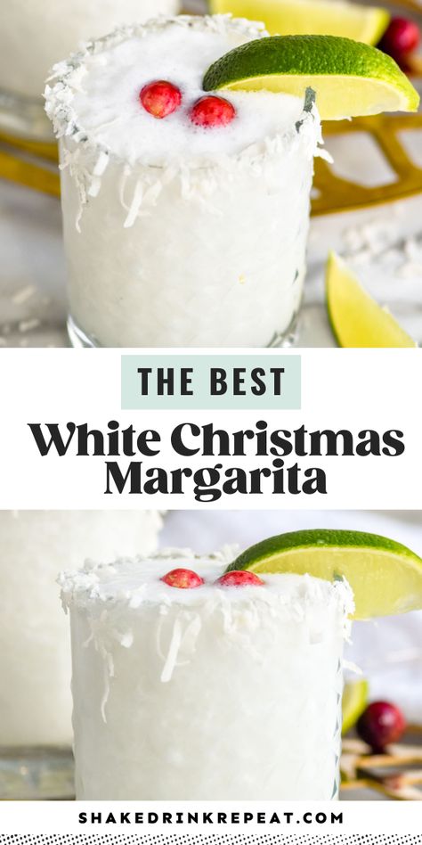 Are you dreaming of a White Christmas Margarita? This festive margarita has all the flavors of your standard margarita with the addition of coconut and is garnished with cranberries and a lime for a festive flare. Christmas Margaritas, White Christmas Margarita, Holiday Margaritas, Christmas Margarita, Tropical Backdrop, Christmas Cocktails Easy, Christmas Drinks Alcohol Recipes, Cranberry Margarita, Christmas Drinks Alcohol