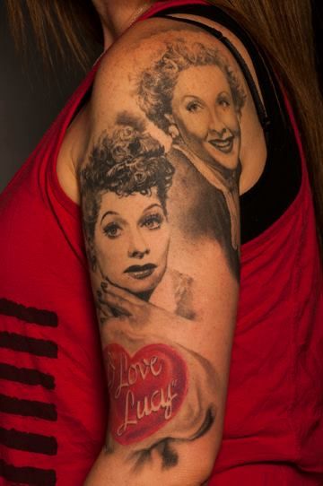 ~I Love Lucy~ Lucy And Ethel Tattoos, I Love Lucy Tattoo, Celebrity Portrait Tattoo, Gnarly Tattoos, Lucy Tattoo, Really Bad Tattoos, Mom Daughter Tattoos, Culture Tattoos, Nice Tattoos