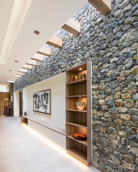 Stone Walls Interior, Home Wet Bar, Woodland House, Sea House, Brick Exterior House, Rock Wall, Feature Walls, Cabins And Cottages, Architect House