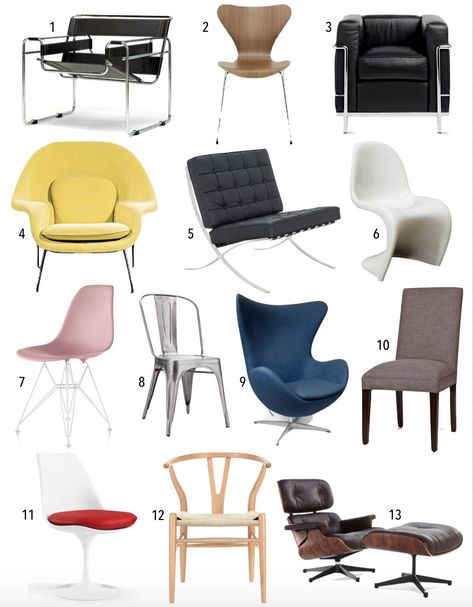 20th Century Chairs • Can You Identify 13 of the most famous 20th Century chair designs? Take my simple matching quiz to find out! What’s your Chair IQ? With the continued resurgence of Midcentury modern design in interior decor over the past 5 years, I wanted to test your knowledge on some of the most famous designs that are still Famous Furniture Designers, Design Quiz, Famous Furniture, Eames Dining Chair, Famous Chair, Iconic Furniture Design, Iconic Chairs, Furniture Design Chair, Chair Designs