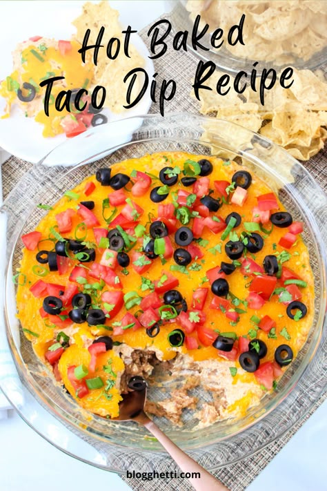 Taco Dip Hot Easy, Touch Down Taco Dip, Baked Taco Dip With Cream Cheese, Walking Taco Dip, Baked Mexican Cheese Dip, Hot Taco Dip With Refried Beans, Baked Mexican Dip, Bean Dips Recipes, Taco Dip With Cream Cheese Refried Beans