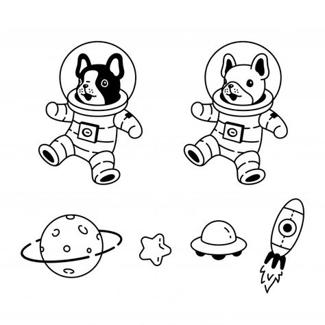 Dog french bulldog space space suit plan... | Premium Vector #Freepik #vector #dog #character #cartoon #animal Dog Astronaut Drawing, Space Dog Illustration, Space Dog Drawing, Space Suit Drawing, Space Dog Tattoo, Planet Cartoon, Dog In Space, Dog Astronaut, Cricut Animals