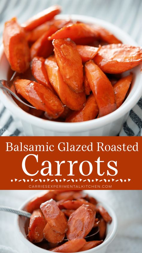 Fresh diced carrots tossed in a balsamic honey glaze; then roasted until golden brown and tender make a delicious vegetable side dish.  #carrots #vegetables Side Dish Carrots, Glazed Roasted Carrots, Roasted Glazed Carrots, Balsamic Glazed Carrots, Braised Carrots, Balsamic Carrots, Balsamic Carrots Roasted, Gf Thanksgiving, Oven Roasted Carrots