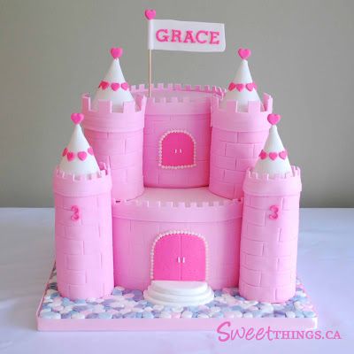 SweetThings: 3rd Birthday Cake: Pink Castle Cake Lovely girls princess castle cake Princess Castle Cakes, Fairy Castle Cake, Pink Princess Cakes, Princess Theme Cake, Cake Castle, Castle Birthday Cakes, Cake My Day, 3d Birthday Cake, Castle Cakes